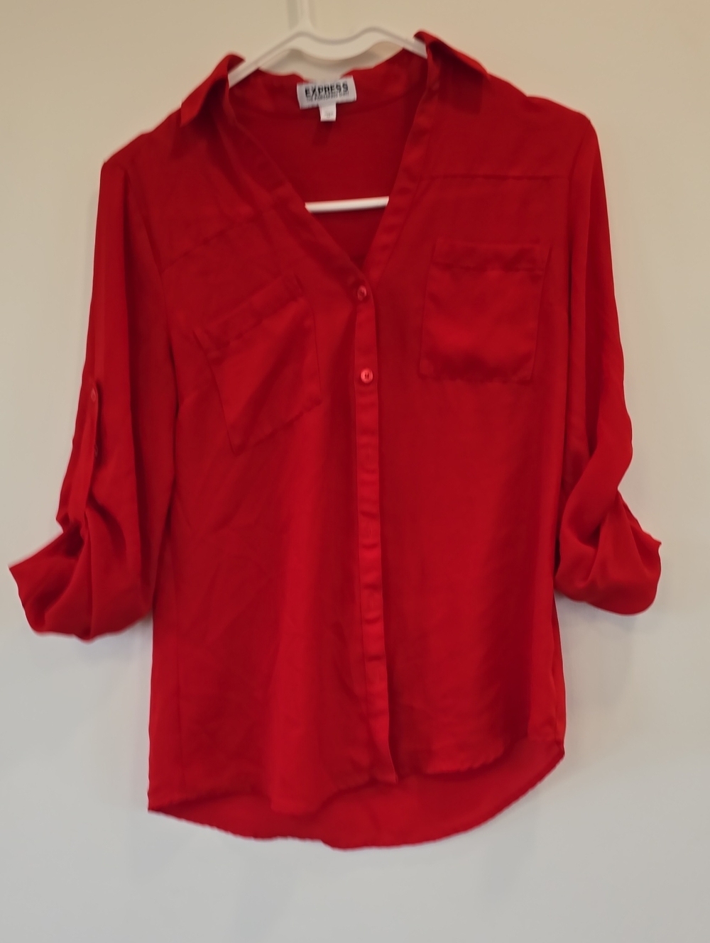 Express Women's Portofino Bright Red Button-Front Shirt